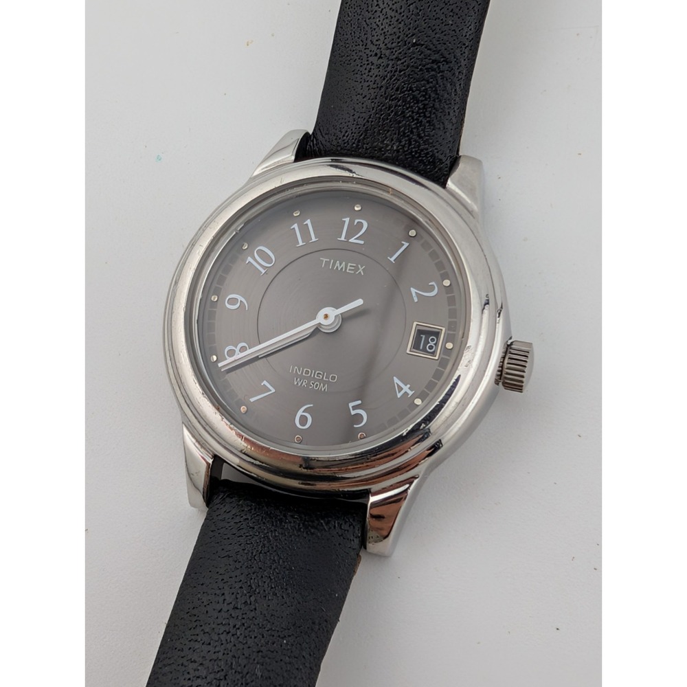 Timex Indiglo Women's Watch 26mm Case Black Dial Leather Band T29291 New Battery